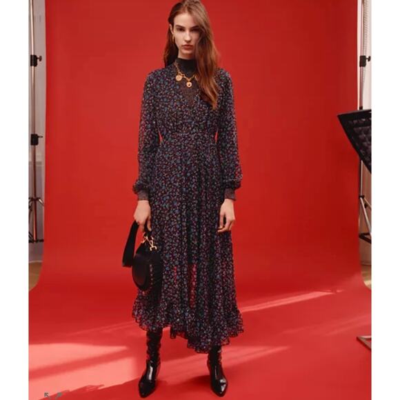 Maje Revana Floral Burnout Velvet Dress size 1 S - Picture 4 of 9